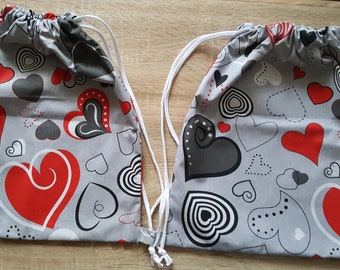 Turnbeutel, Sportbeutel, Baumwolltasche, Kindertasche, Rucksack, Mädchen, Herz, Love, ca.34x40 cm, Geschenk