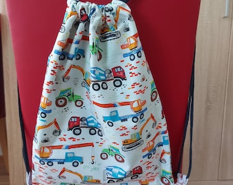 Gym bag, backpack, sports bag, cotton bag, children, boy, excavator, crane, construction vehicles