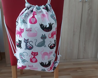 Rucksack, Turnbeutel, Geschenk, Baumwolltasche, Katzen, rosa, pink, 30 x 45 cm, Mädchen