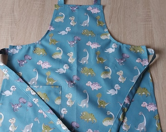Children's apron 128, funny dinosaurs, little dinosaurs, bib apron, work apron, apron, school, gift, boy draw, paint, design