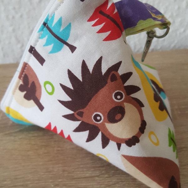 Schnullertasche, Pyramidentasche, Schlüsseltasche, kleine Tasche +Karabinerhaken, Sauger aufbewahren, waschbar, Baby, Geschenk, Igel