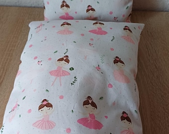 Kissenset, 2 Kissen für Puppenwagen, Puppenbett, Lauflernwagen u.ä., für Puppen bis 45 cm, Baumw., Ballerina, Tänzerin, weiß, rosa, Geschenk