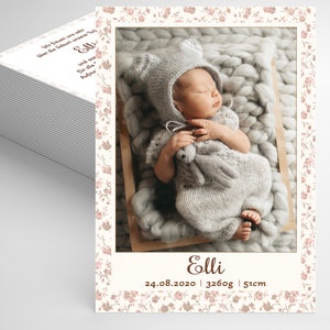 Geburtsankündigung, Dankeskarte Baby, Fotokarte, Ankündigung zur Geburt, Taufe, Baby Karte, Pappert, A6, Klappkarte, Boy, Girl, Elli