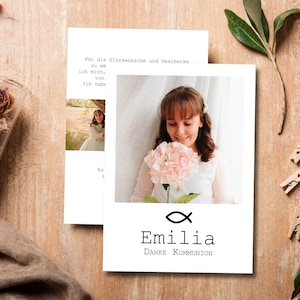 Danksagung Kommunion Konfirmation Taufe, Dankeskarte zur Taufe, Fotokarte, Ankündigung zur Taufe, Taufe Karte, Papeterie, Emilia
