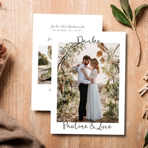 Dankeskarte Hochzeit, Personalisierte Danksagung mit Foto, Hochzeitsdanksagung, Danksagungskarte, Hochzeitspapeterie, Papeterie, Pauline