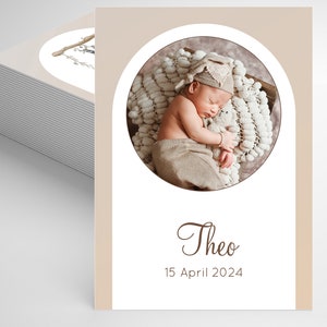 Geburtsankündigung, Dankeskarte Baby, Ankündigung zur Geburt, Taufe, Karte, Papeterie mit Foto DIN A6, Boy, Girl, Theo Sofia