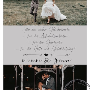 Dankeskarte Hochzeit, Personalisierte Danksagung mit Foto, Hochzeitsdanksagung, Danksagungskarte, Papeterie, Deutsch Französisch Italienisch Bild 3