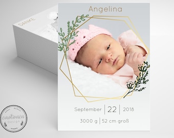 Biglietto di annuncio di nascita - Biglietto di ringraziamento Baby - Carta fotografica Baby Photo Card Cancelleria Annuncio - Baby Card Gold Angelina DIN A6