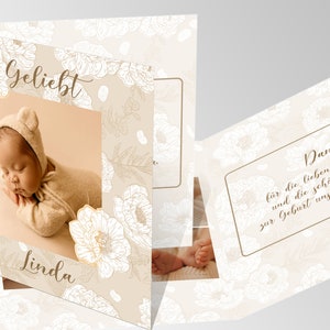 Geburtsankündigungskarte, Dankeskarte zur Taufe, Einladungskarte zur Taufe, Baby-foto-Karte, Babykarte, Papeterie, Kommunion, Linda