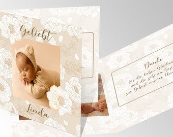 Geburtsankündigungskarte, Dankeskarte zur Taufe, Einladungskarte zur Taufe, Baby-foto-Karte, Babykarte, Papeterie, Kommunion, Linda