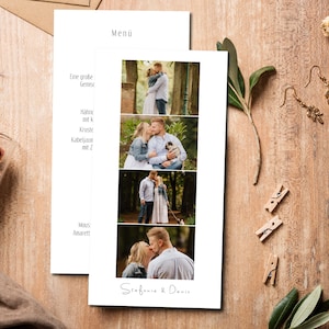 Menù matrimonio con foto, menù personalizzato, menù matrimonio, segnaposto con foto, moderno, 105 x 210 mm, cancelleria