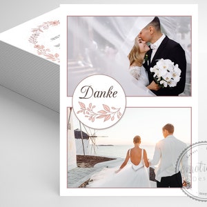 Dankeskarte Papeterie, Personalisierte Danksagung, Hochzeitsdanksagung, Danksagungskarte mit Foto, Hochzeitspapeterie, Rosa Kranz, Papeterie