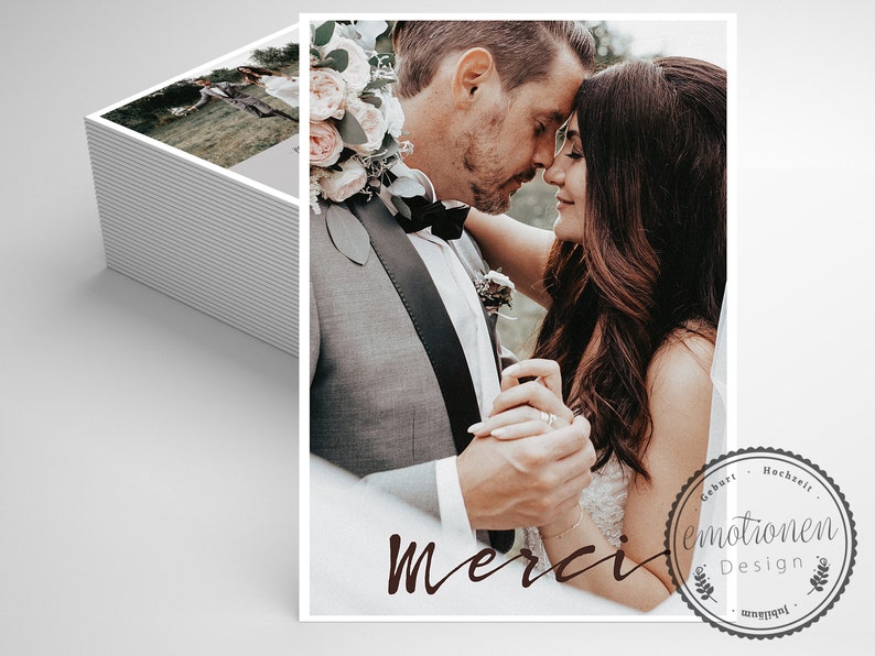 Dankeskarte Hochzeit, Personalisierte Danksagung mit Foto, Hochzeitsdanksagung, Danksagungskarte, Papeterie, Deutsch Französisch Italienisch Bild 4