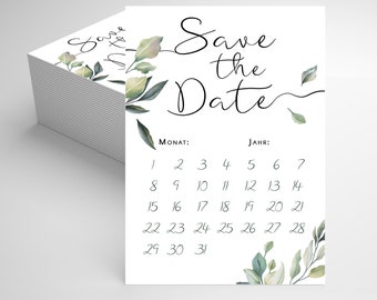 zauberhafte Save the Date Hochzeit, zum Selber ausfüllen mit Kalender für die Hochzeit, Verlobung, Rückseite für eigene Ideen; Papeterie