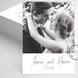 Carte de remerciement de mariage - Carte de remerciement personnalisée avec photo - Carte de remerciement de mariage - Carte de remerciement de mariage - Jasmin - Moderne - DIN A6