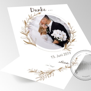 Dankeskarte Hochzeit, Personalisierte Danksagung mit Foto, Foto Hochzeitsdanksagung, Danksagungskarte, Papeterie. Danke, Jasmin Gold