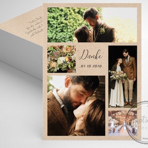 Dankeskarte Hochzeit, Personalisierte Danksagung mit Foto, Hochzeitsdanksagung, Danksagungskarte, Papeterie, Galerie, Kraftpapier-Look