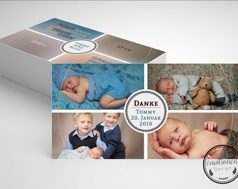 ab 25 Geburtsankündigungskarte, Dankeskarte Baby, Fotokarte, Baby-foto-Karte, Ankündigung zur Geburt, Baby Karte, TommyJ Junge Boy DIN Lang