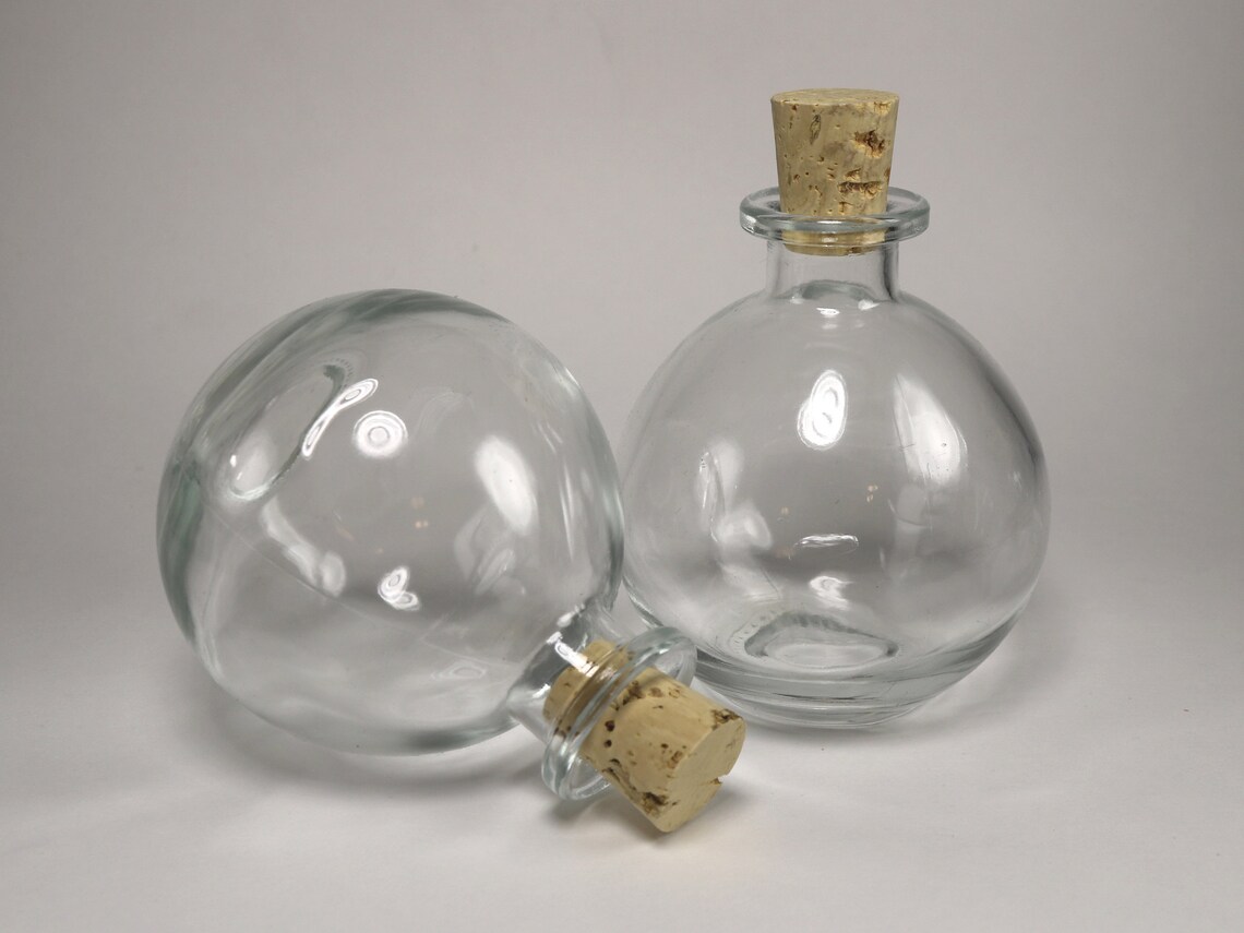 Potion Bottles Large Round Glass Bottle With Cork Top Etsy Canada