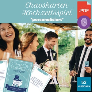 Juego de bodas personalizado, PDF para imprimir. 52 misiones de cartas del caos para la boda
