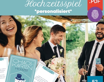 Hochzeitsspiel personalisiert, PDF zum Ausdrucken. 52 Chaoskarten Missionen für die Hochzeit
