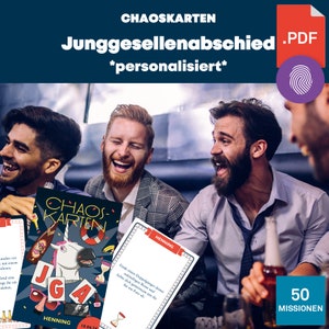 Vrijgezellenfeestspel gepersonaliseerd, PDF om af te drukken. 50 chaoskaartmissies voor een onvergetelijke JGA