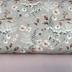 Floral Alina Beige Jersey, French Terry Ribjersey Family Fabrics Ribjersey, Musselin o. Jersey rose Stoffpaket Kinder Baby Damen
