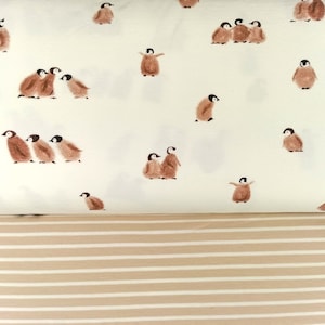 Penguins Jersey and/or French Terry Family Fabrics and/or matching organic jersey stripes beige white fabric package children baby