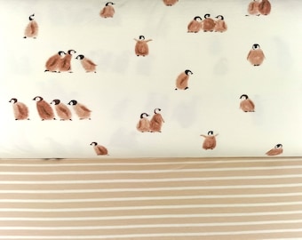 Penguins Jersey und/oder French Terry Family Fabrics und/oder passender Biojersey Streifen beige weiß Stoffpaket Kinder Baby