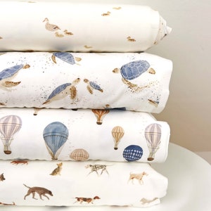 Telas maravillosas para la familia: jerseys, patos, tortugas azules, globos aerostáticos azules y perros (patos y perros) - Pack primavera-verano 2022