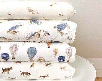 Wundervolle Family Fabrics Jerseys Ducks, Turtles Blue, Hot Air Balloons Blue, Dogs Stoffpaket Frühjahr Sommer 2022 Enten Hunde