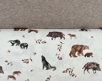 Jersey and/or Rib Forest Animals off white with matching combination fabrics