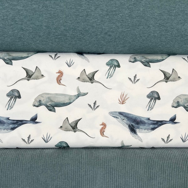 Deep Sea Life Jersey Family Fabrics und/oder passender Jersey und/oder Bündchen smaragdgrün Swafing Stoffpaket Kinder Baby Jungen