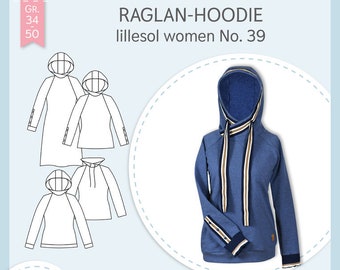 Papierschnittmuster Raglan-Hoodie Damen Größe 34-50 lillesol und pelle