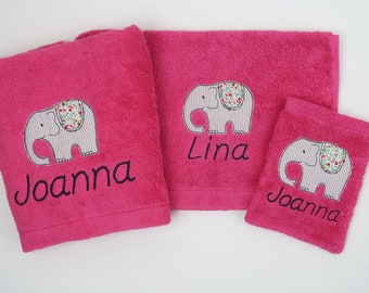 Towel and/or washcloth Washing glove with name and elephant Desired size Desired color