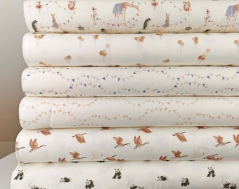 Wonderful Family Fabrics Jerseys Party animals, Balloons, Party blue, Party pink, Geese, Panda, Spring Summer