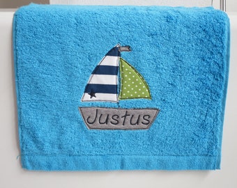 Towel and/or washcloths with name and sailboat desired color Desired size