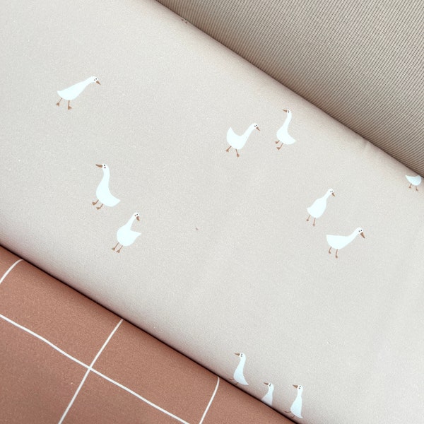 Geese Softpeach Jersey Family Fabrics und/oder Ribjersey taupe und/oder Jersey Check Copper Stoffpaket Kinder Baby unisex Gänse