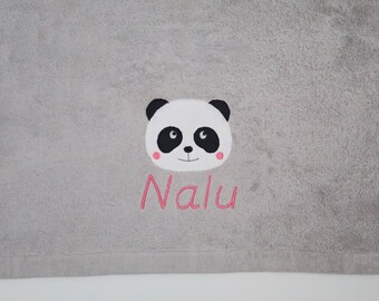 Towel and/or washcloth with name and panda bear desired size desired color