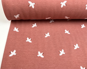 Waffle knit, waffle jersey Birds Knitted Waffle Blush Birds