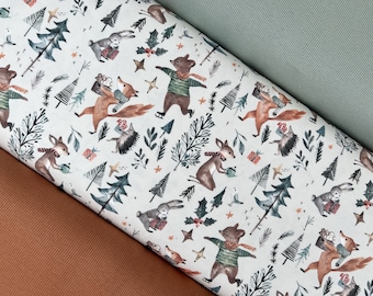 My Christmas Forest Beige Jersey and/or French Terry and/or Rib Green and/or Rib Rust fabric package Family Fabrics