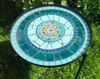 Mosaic table, tray, handmade unique piece for the garden