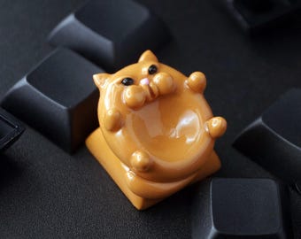 Fat Cat Artisan Keycap: Handmade Polymer Clay Mechanical Keyboard Accessory