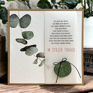 Trauerkarte Eukalyptus Blatt mit Spruch