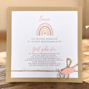 Glückwunschkarte Glückwunsch Kommunion Konfirmation Taufe Jugendweihe Firmung - mit Name personalisierbar KO25-017 Regenbogen rosa