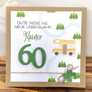 Glückwunschkarte Glückwunsch Karte runder Geburtstag, personalisierbar mit Zahl und Name 30 40 50 60 70 75 80 85 90 100 Wohnmobil GEB-2520