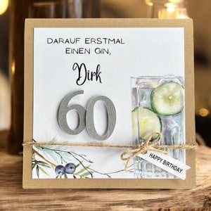 Glückwunschkarte Glückwunsch Karte runder Geburtstag, Gin Tonic personalisierbar mit Zahl und Name 18 20 30 40 50 60 70 75 80 90 100