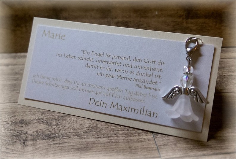 Gastgeschenk Tischkarte Kommunion Konfirmation Taufe Geburtstag Jugendweihe Hochzeit Schutzengel Engel creme beige image 1