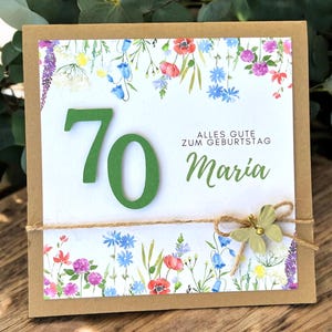Glückwunschkarte Glückwunsch Karte runder Geburtstag, personalisierbar mit Zahl und Name 30 40 50 60 70 75 80 85 90 100 Blumenwiese
