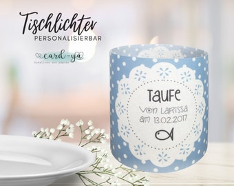 Tischlicht Tischdeko Lichthülle Gastgeschenk Firmung Taufe Jugendweihe Kommunion Konfirmation Geburtstag Punkte blau hellblau pastellblau